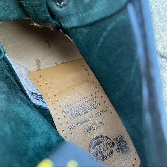 90s Dr. Doc Martens Suede Green 6 Eye Boots Made in England UK 7 / US M8 / US W9 - Picture 7 of 8